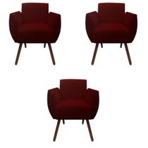 Kit 03 Poltronas Decorativa Kelly Pés Palito Suede Marsala - D'Classe Decor