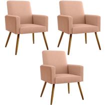 Kit 03 Poltronas Decorativa Maria W01 Pés Palito Linho Rosê material sintético Camel - Lyam Decor Kit 03 Poltronas Decorativa Maria W01 Pés Palito Linho Rosê material sintético Camel - Lyam Decor