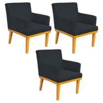 Kit 03 Poltronas Decorativa Para Sala de Estar Base Mel Beatriz W01 Material Sintético Preto - Lyam Decor