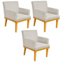 Kit 03 Poltronas Decorativa Para Sala de Estar Base Mel Beatriz W01 Suede Bege - Lyam Decor