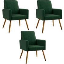 Kit 03 Poltronas Decorativa Para Sala De Estar Maria W01 Pés Palito Facto Verde Musgo - Lyam Decor Kit 03 Poltronas Decorativa Para Sala De Estar Maria W01 Pés Palito Facto Verde Musgo - Lyam Decor