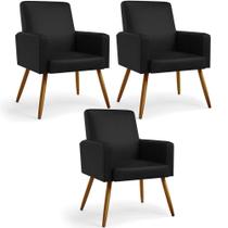 Kit 03 Poltronas Decorativa Para Sala De Estar Maria W01 Pés Palito material sintético Preto - Lyam Decor
