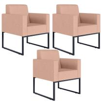 Kit 03 Poltronas Decorativa Para Sala E Recepção Base Fixa De Metal Helô L02 Linho Rosê - Lyam Decor Kit 03 Poltronas Decorativa Para Sala E Recepção Base Fixa De Metal Helô L02 Linho Rosê - Lyam Decor