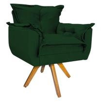 kit 03 Poltronas Decorativas Apolo Base Giratória de Madeira Suede Verde
