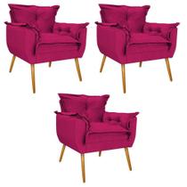 kit 03 Poltronas Decorativas Apolo Palito Mel Suede Pink