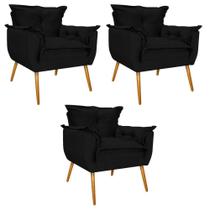 kit 03 Poltronas Decorativas Apolo Palito Mel Suede Preto