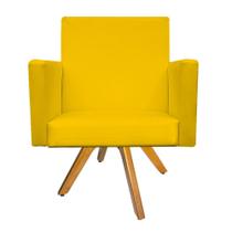 kit 03 Poltronas Decorativas Arenzza Base Giratória de Madeira Corano Amarelo - KDAcanto Móveis