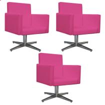 kit 03 Poltronas Decorativas Arenzza Base Giratória de Metal Corano Pink - DAMAFFÊ MÓVEIS