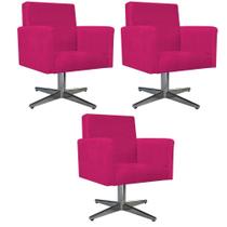 kit 03 Poltronas Decorativas Arenzza Base Giratória de Metal Suede Pink - DAMAFFÊ MÓVEIS