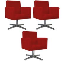kit 03 Poltronas Decorativas Arenzza Base Giratória de Metal Suede Vermelho - DAMAFFÊ MÓVEIS