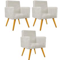 kit 03 Poltronas Decorativas Arenzza Palito Mel Suede Bege - DAMAFFÊ MÓVEIS