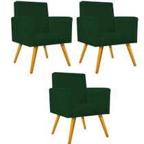 kit 03 Poltronas Decorativas Arenzza Palito Mel Suede Verde - DAMAFFÊ MÓVEIS