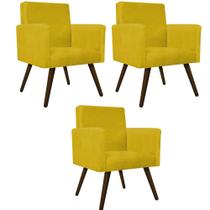 kit 03 Poltronas Decorativas Arenzza Palito Tabaco Suede Amarelo - DAMAFFÊ MÓVEIS