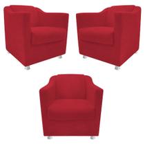 kit 03 Poltronas Decorativas Babel Sala de Estar Recepção Suede Vermelho - DAMAFFÊ MÓVEIS