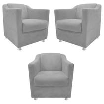kit 03 Poltronas Decorativas Babel Suede Cinza - DAMAFFÊ MÓVEIS