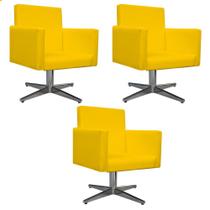 kit 03 Poltronas Decorativas Beatriz Base Giratória de Metal Corano Amarelo