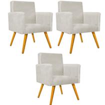 kit 03 Poltronas Decorativas Beatriz Palito Mel Suede Bege