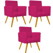 kit 03 Poltronas Decorativas Beatriz Palito Mel Suede Pink