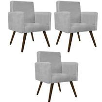 kit 03 Poltronas Decorativas Beatriz Palito Tabaco Suede Cinza