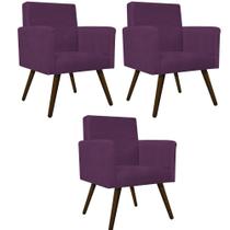 kit 03 Poltronas Decorativas Beatriz Palito Tabaco Suede Roxo