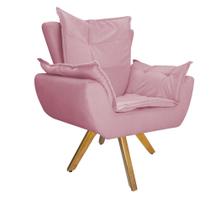 kit 03 Poltronas Decorativas Fenzzi Base Giratória de Madeira Suede Rosa Bebê - KDAcanto Móveis