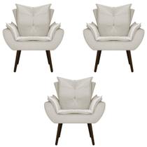 kit 03 Poltronas Decorativas Fenzzi Palito Tabaco Suede Bege - DAMAFFÊ MÓVEIS