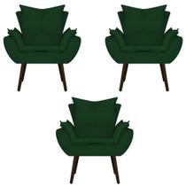 kit 03 Poltronas Decorativas Fenzzi Palito Tabaco Suede Verde - DAMAFFÊ MÓVEIS