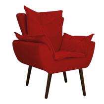 kit 03 Poltronas Decorativas Fenzzi Palito Tabaco Suede Vermelho - KDAcanto Móveis