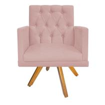 kit 03 Poltronas Decorativas Fernanda Base Giratória de Madeira Suede Rosê