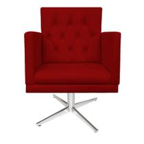 kit 03 Poltronas Decorativas Fernanda Base Giratória de Metal Corano Vermelho