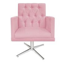 kit 03 Poltronas Decorativas Fernanda Base Giratória de Metal Suede Rosa Bebê