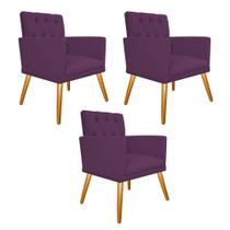 kit 03 Poltronas Decorativas Fernanda Palito Mel Suede Roxo