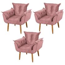 Kit 03 Poltronas Decorativas Francis Pés Palito Suede Rosê - Desk Design