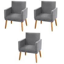 Kit 03 Poltronas Decorativas Lauren Pés Palito Suede Cinza - Abmaza Kit 03 Poltronas Decorativas Lauren Pés Palito Suede Cinza - Abmaza
