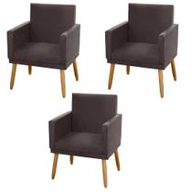 Kit 03 Poltronas Decorativas Lauren Pés Palito Suede Marrom - Abmaza Kit 03 Poltronas Decorativas Lauren Pés Palito Suede Marrom - Abmaza