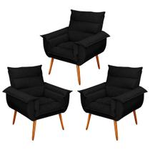 Kit 03 Poltronas Decorativas Modernas Sala e Recepção Monza Pés Palito Suede Preto - Desk Design