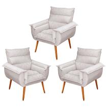 Kit 03 Poltronas Decorativas Modernas Sala e Recepção Monza Pés Palito Veludo Bege - Desk Design