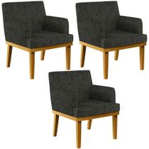 Kit 03 Poltronas Decorativas Para Sala de Estar Beatriz Linho Chumbo - Lyam Decor
