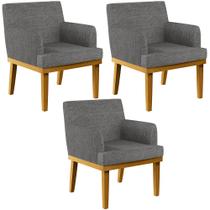 Kit 03 Poltronas Decorativas Para Sala de Estar Beatriz Linho Cinza Escuro - Lyam Decor