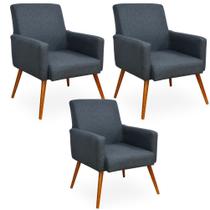 Kit 03 Poltronas Decorativas Para Sala de Estar Maria Linho Chumbo - Lyam Decor