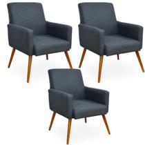 Kit 03 Poltronas Decorativas Para Sala de Estar Maria W01 Linho Chumbo - Lyam Decor Kit 03 Poltronas Decorativas Para Sala de Estar Maria W01 Linho Chumbo - Lyam Decor