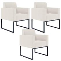 Kit 03 Poltronas Decorativas para Sala e Recepção Base Fixa De Metal Helô L02 Linho Cru - Lyam Decor Kit 03 Poltronas Decorativas para Sala e Recepção Base Fixa De Metal Helô L02 Linho Cru - Lyam Decor