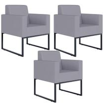 Kit 03 Poltronas Decorativas para Sala Recepção Base Fixa De Metal Helô L02 Suede Cinza - Lyam Decor Kit 03 Poltronas Decorativas para Sala Recepção Base Fixa De Metal Helô L02 Suede Cinza - Lyam Decor