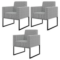 Kit 03 Poltronas Decorativas Sala Base fixa Metal Helô L02 Pied Poule - Lyam Decor Kit 03 Poltronas Decorativas Sala Base fixa Metal Helô L02 Pied Poule - Lyam Decor