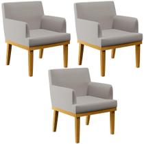 Kit 03 Poltronas Decorativas Sala De Estar Base Mel Beatriz W01 Linho Bege - Lyam Decor