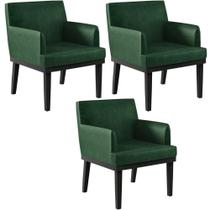 Kit 03 Poltronas Decorativas Sala de Estar Base Preto Beatriz W01 Facto Verde Musgo - Lyam Decor