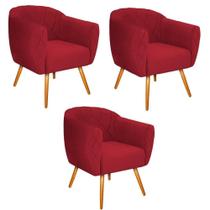 Kit 03 Poltronas Grazi Palito Mel Suede Vermelho F Pnedo Store
