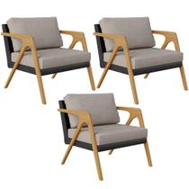 Kit 03 Poltronas L02 material sintético Preto Linho Bege