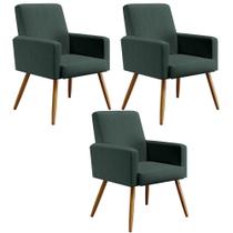Kit 03 Poltronas Maria W01 Pés Palito Linho Verde Musgo