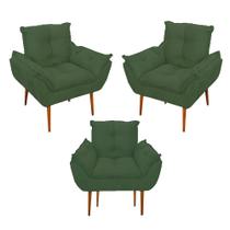 Kit 03 Poltronas Opala Confortável Sala E Quarto Suede Verde Balaqui Decor